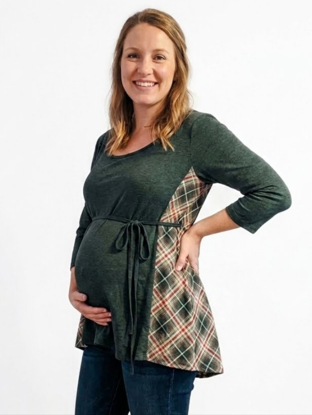 Oh Baby By Motherhood Maternity Tie-Waist Tunic with Plaid Side Panels M